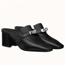 Hermes Blossom Mules 60mm In Black Goatskin Hermes Blossom Mules 60mm In Black Goatskin