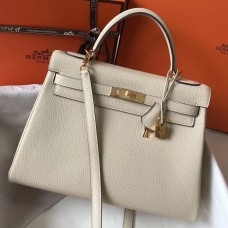 Hermes Kelly 32cm Bag In Beton Clemence Leather GHW Hermes Kelly 32cm Bag In Beton Clemence Leather GHW
