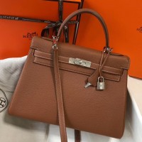 Hermes Kelly 32cm Bag In Gold Clemence Leather PHW Hermes Kelly 32cm Bag In Gold Clemence Leather PHW