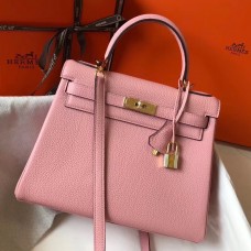Hermes Kelly 32cm Bag In Pink Clemence Leather GHW Hermes Kelly 32cm Bag In Pink Clemence Leather GHW