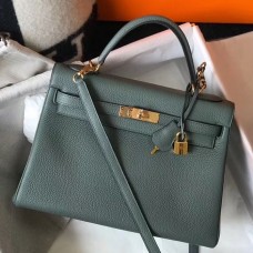 Hermes Kelly 32cm Bag In Vert Amande Clemence Leather GHW Hermes Kelly 32cm Bag In Vert Amande Clemence Leather GHW