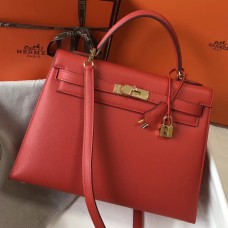 Hermes Kelly 32cm Bag In Red Epsom Leather GHW Hermes Kelly 32cm Bag In Red Epsom Leather GHW