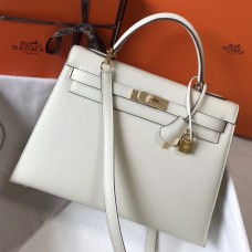 Hermes Kelly 32cm Bag In White Epsom Leather GHW Hermes Kelly 32cm Bag In White Epsom Leather GHW