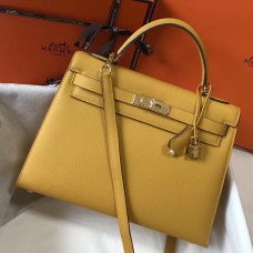 Hermes Kelly 32cm Bag In Yellow Epsom Leather GHW Hermes Kelly 32cm Bag In Yellow Epsom Leather GHW