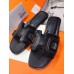 Hermes Oran Sandals In Black Leather With Stitched Detail Hermes Oran Sandals In Black Leather With Stitched Detail