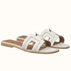 Hermes Oran Sandals In White Leather With Stitched Detail Hermes Oran Sandals In White Leather With Stitched Detail