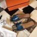 Hermes Oran Sandals In Blue Shiny Niloticus Crocodile