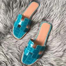 Hermes Oran Sandals In Blue Paon Shiny Niloticus Crocodile Hermes Oran Sandals In Blue Paon Shiny Niloticus Crocodile