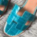 Hermes Oran Sandals In Blue Paon Shiny Niloticus Crocodile