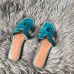 Hermes Oran Sandals In Blue Paon Shiny Niloticus Crocodile