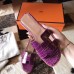 Hermes Oran Sandals In Purple Shiny Niloticus Crocodile