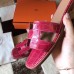 Hermes Oran Sandals In Rose Scheherazade Shiny Niloticus Crocodile