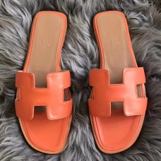 Hermes Oran Sandals In Orange Swift Leather Hermes Oran Sandals In Orange Swift Leather