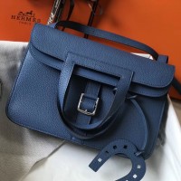 Hermes Halzan 31cm Bag In Blue Agate Clemence Leather Hermes Halzan 31cm Bag In Blue Agate Clemence Leather