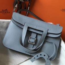 Hermes Halzan 31cm Bag In Blue Lin Clemence Leather Hermes Halzan 31cm Bag In Blue Lin Clemence Leather