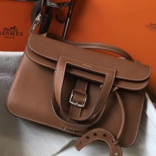 Hermes Halzan 31cm Bag In Gold Clemence Leather Hermes Halzan 31cm Bag In Gold Clemence Leather