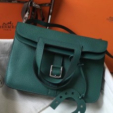 Hermes Halzan 31cm Bag In Malachite Clemence Leather Hermes Halzan 31cm Bag In Malachite Clemence Leather