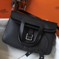 Hermes Halzan 31cm Bag In Black Clemence Leather Hermes Halzan 31cm Bag In Black Clemence Leather