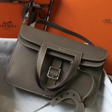 Hermes Halzan 31cm Bag In Taupe Clemence Leather Hermes Halzan 31cm Bag In Taupe Clemence Leather