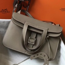 Hermes Halzan 31cm Bag In Grey Clemence Leather Hermes Halzan 31cm Bag In Grey Clemence Leather