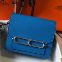Hermes Mini Sac Roulis 18cm Bag In Blue Hydra Evercolor Calfskin Hermes Mini Sac Roulis 18cm Bag In Blue Hydra Evercolor Calfskin