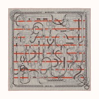 Hermes Grey/Orange Panoplie Equestre Eyeliner Shawl 140 Hermes Grey/Orange Panoplie Equestre Eyeliner Shawl 140