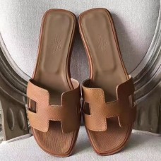 Hermes Oran Sandals In Brown Epsom Leather Hermes Oran Sandals In Brown Epsom Leather