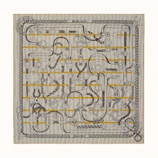 Hermes Grey/Yellow Panoplie Equestre Eyeliner Shawl 140 Hermes Grey/Yellow Panoplie Equestre Eyeliner Shawl 140