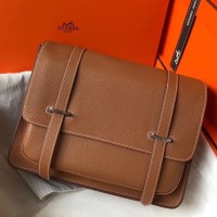Hermes Steve 35 Messenger Bag In Brown Clemence Calfskin Hermes Steve 35 Messenger Bag In Brown Clemence Calfskin
