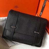 Hermes Steve 35 Messenger Bag In Black Clemence Calfskin Hermes Steve 35 Messenger Bag In Black Clemence Calfskin