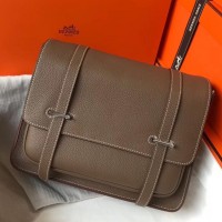 Hermes Steve 35 Messenger Bag In Taupe Clemence Calfskin Hermes Steve 35 Messenger Bag In Taupe Clemence Calfskin