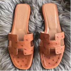 Hermes Oran Sandals In Brown Ostrich Leather Hermes Oran Sandals In Brown Ostrich Leather