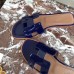 Hermes Oran Sandals In Blue Patent Leather