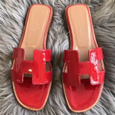 Hermes Oran Sandals In Red Patent Leather Hermes Oran Sandals In Red Patent Leather
