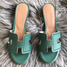 Hermes Oran Perforated Sandals In Malachite Epsom Leather Hermes Oran Perforated Sandals In Malachite Epsom Leather