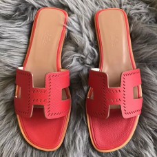 Hermes Oran Perforated Sandals In Red Epsom Leather Hermes Oran Perforated Sandals In Red Epsom Leather
