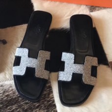 Hermes Oran Sandals In Black Suede With Crystal Hermes Oran Sandals In Black Suede With Crystal