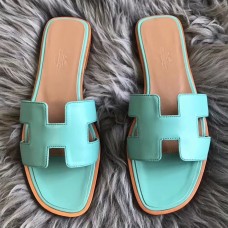 Hermes Oran Sandals In Blue Atoll Swift Leather Hermes Oran Sandals In Blue Atoll Swift Leather