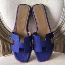 Hermes Oran Sandals In Blue Epsom Leather Hermes Oran Sandals In Blue Epsom Leather
