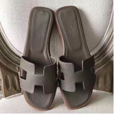 Hermes Oran Sandals In Etoupe Epsom Leather Hermes Oran Sandals In Etoupe Epsom Leather
