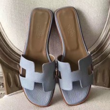 Hermes Oran Sandals In Blue Lin Epsom Leather Hermes Oran Sandals In Blue Lin Epsom Leather