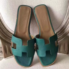Hermes Oran Sandals In Malachite Epsom Leather Hermes Oran Sandals In Malachite Epsom Leather