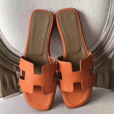 Hermes Oran Sandals In Orange Epsom Leather Hermes Oran Sandals In Orange Epsom Leather