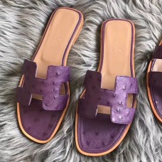 Hermes Oran Sandals In Purple Ostrich Leather Hermes Oran Sandals In Purple Ostrich Leather