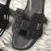 Hermes Oran Sandals In Black Suede With Black Crystal Hermes Oran Sandals In Black Suede With Black Crystal