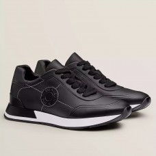 Hermes Men's Drive Sneakers In Black Leather Hermes Men's Drive Sneakers In Black Leather