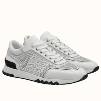 Hermes Men's C-Addict Sneakers In White Perforated Calfskin Hermes Men's C-Addict Sneakers In White Perforated Calfskin