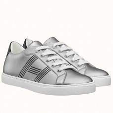Hermes Men's Avantage Sneakers In Grey Metallic Leather Hermes Men's Avantage Sneakers In Grey Metallic Leather