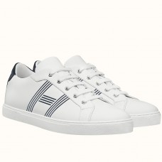 Hermes Men's Avantage Sneakers In White/Blue Calfskin Hermes Men's Avantage Sneakers In White/Blue Calfskin