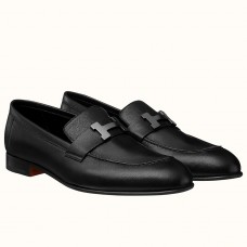 Hermes Men's Paris Loafers In Black Calfskin Hermes Men's Paris Loafers In Black Calfskin